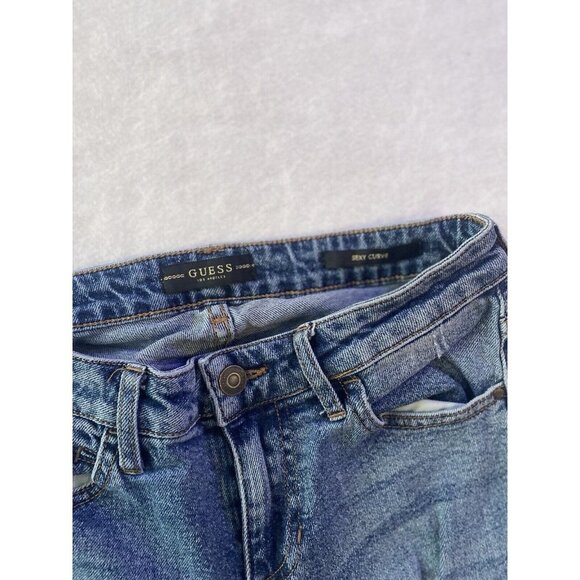 Guess Los Angeles Sexy Curvy Distressed Skinny raw hem ankle Size 27 Low Rise - Picture 5 of 15